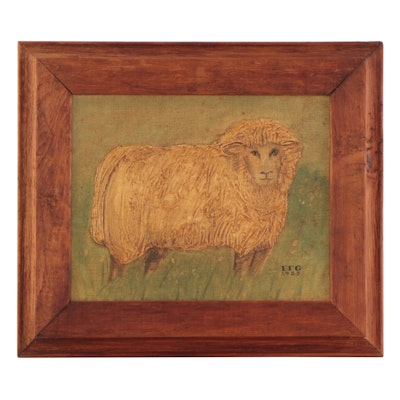Elizabeth Gilkey Folk Art Oil Painting of Sheep, 1982