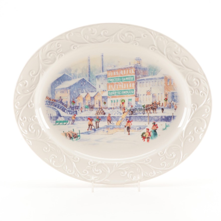 Proctor & Gamble Holiday Scene Transfer Decorated Ceramic Oval Platter, 2011