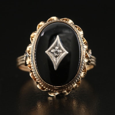 14K Black Onyx and Cubic Zirconia Ring