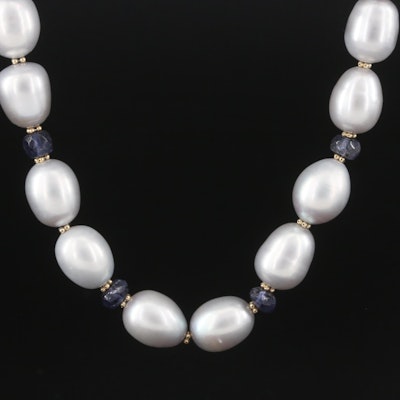 Pearl and Iolite Necklace with 14K Clasp