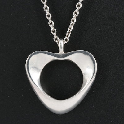 Georg Jensen Sterling Heart Pendant Necklace with Branded Box and Pouch