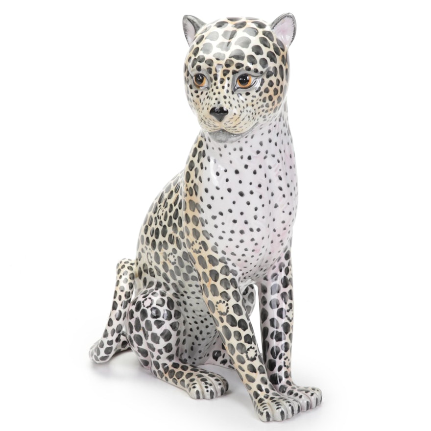 Hand-Painted Ceramic Leopard Statuette