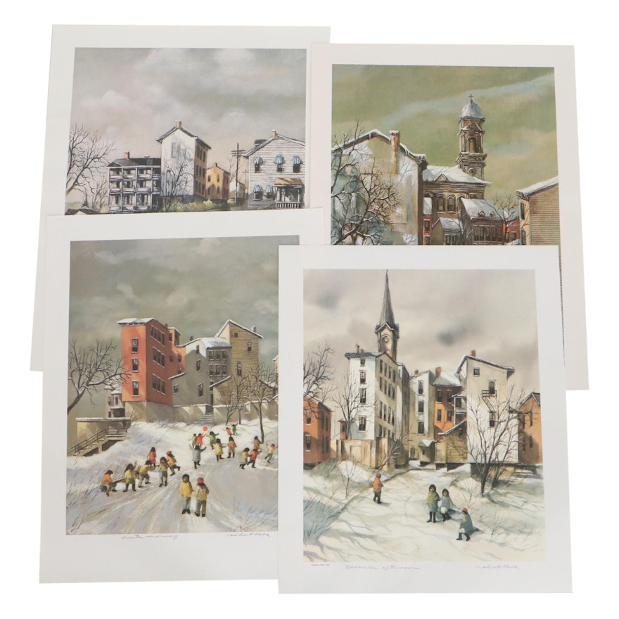 Robert Fabe Offset Lithographs of Snowy Winter Scenes, Late 20th Century