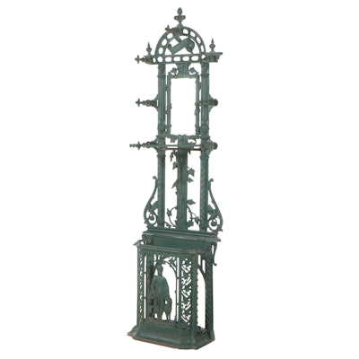 Charles Hufton Victorian Green-Painted Cast Iron Hall Stand, Late 19th Century