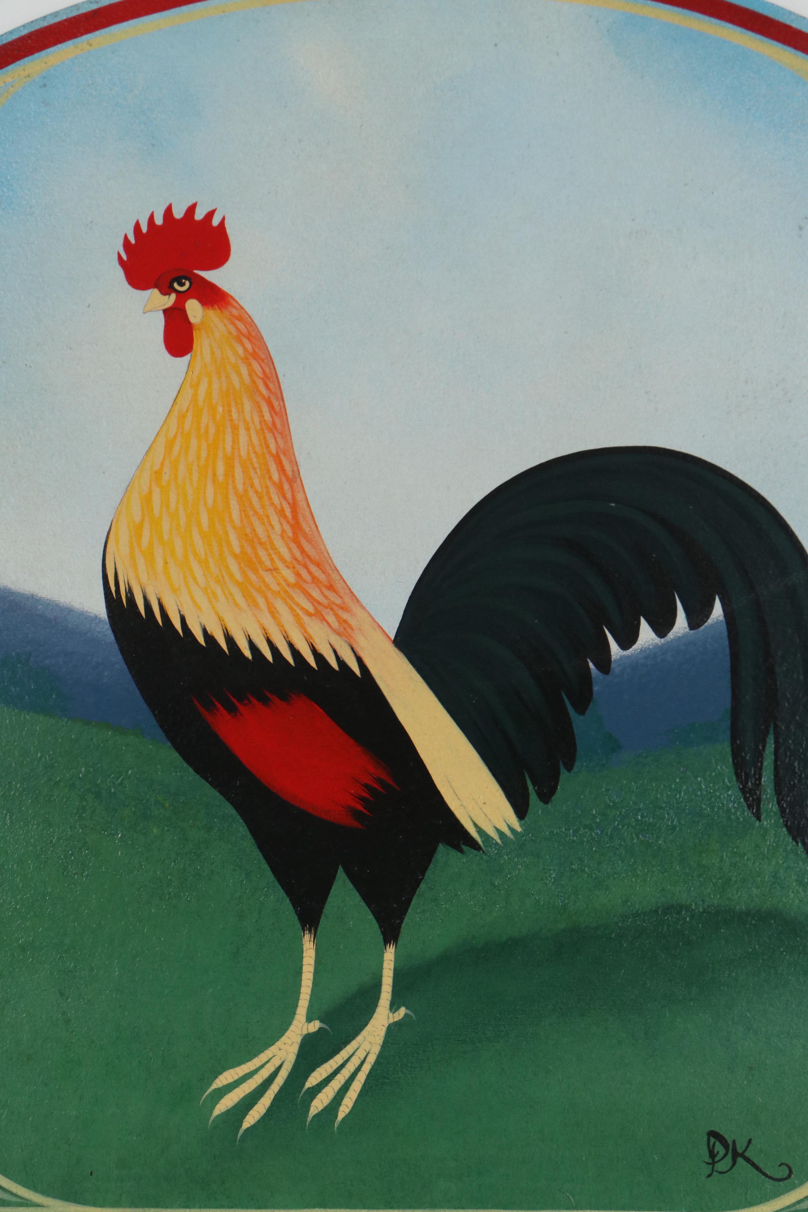 Paul Kitchin Folk Art Acrylic Painting of Rooster EBTH