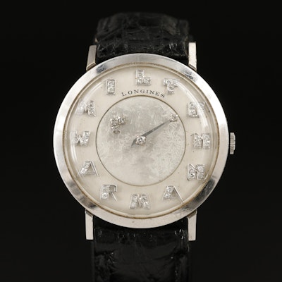 14K Longines Mystery Diamond Dial and Custom Diamond Hour Markers Wristwatch