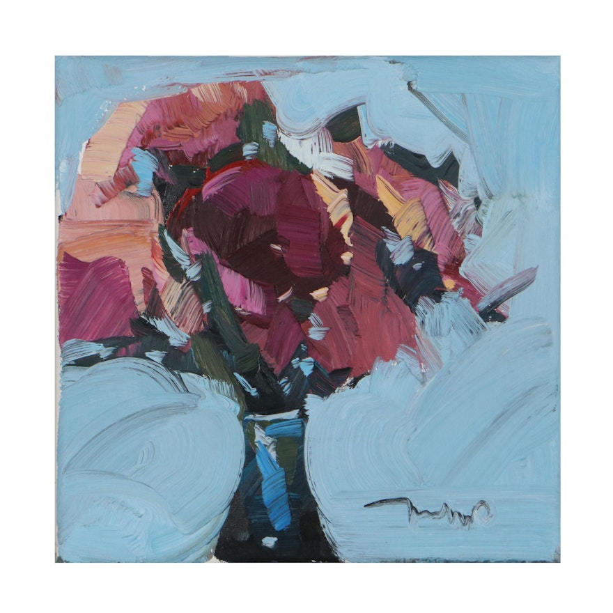 Jose Trujillo Oil Painting "Red Roses," 2021