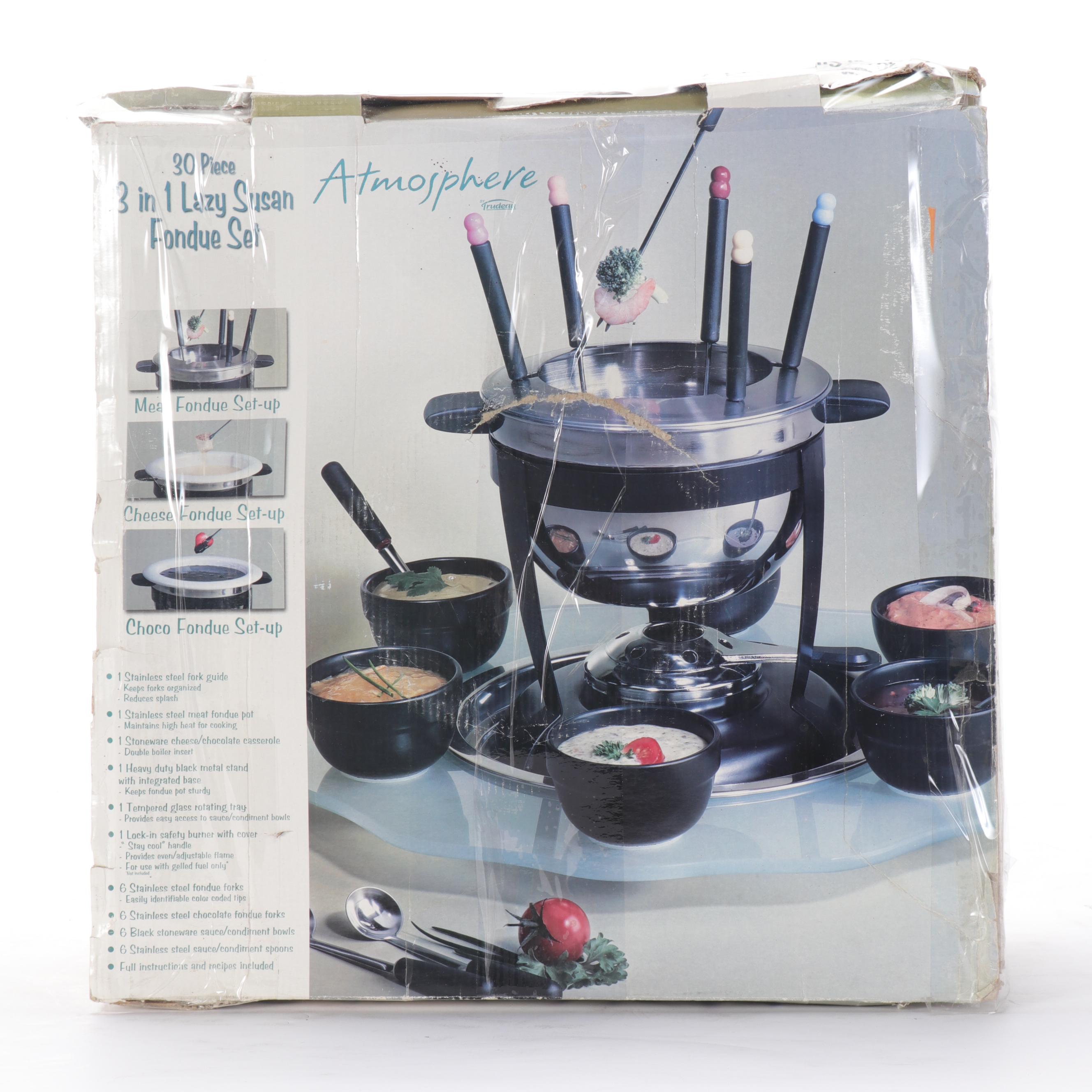 Trudeau Fondue Set with Godinger Crystal Cake Plates and Other