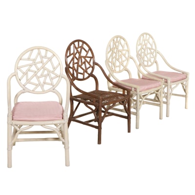 Four "Cracked Ice" Rattan Chairs with Cane Bindings, Late 20th to 21st Century