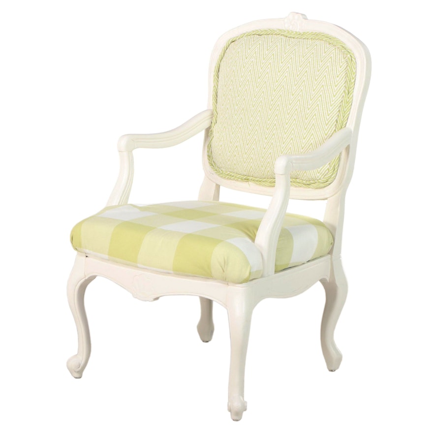 Louis XV Style White-Painted and Custom-Upholstered Fauteuil