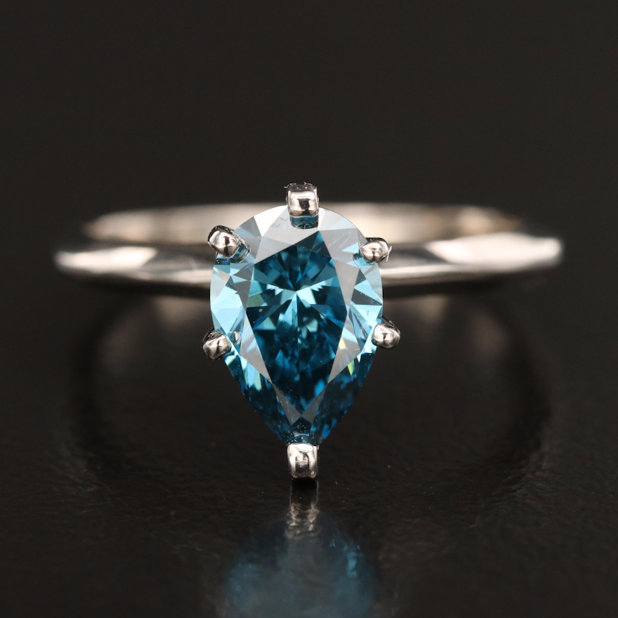 14K 1.45 CT Fancy Blue Diamond Solitaire Ring
