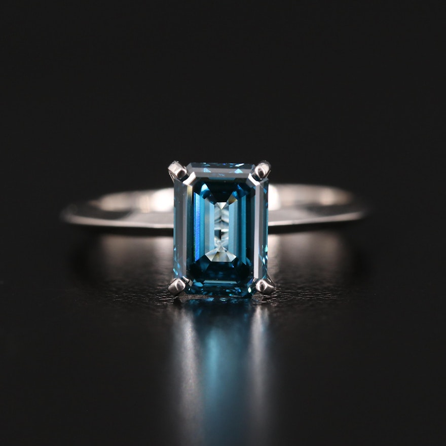 14K 1.55 CT Fancy Dark Blue Diamond Solitaire Ring