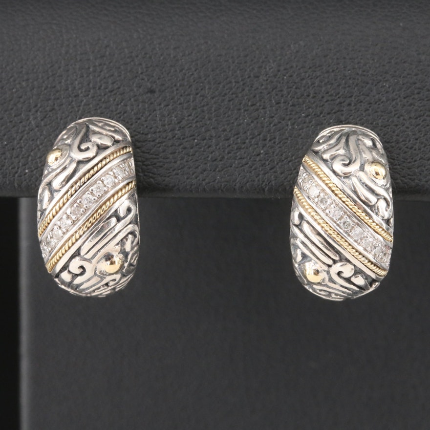EFFY Sterling Diamond Half Hoop Earrings with 18K Accents