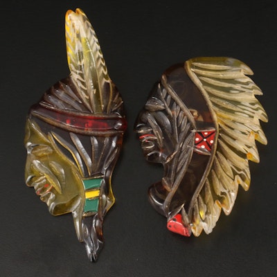 1930s Native American Figural Lucite Brooches