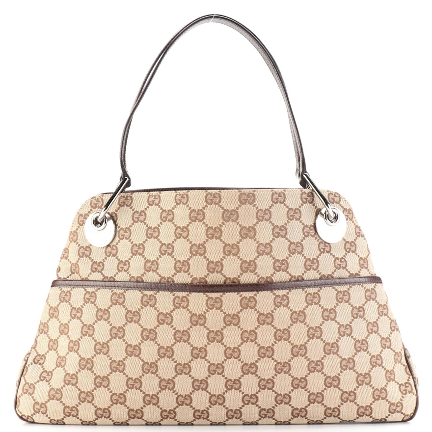 Gucci Eclipse GG Canvas and Cinghiale Leather Shoulder Bag