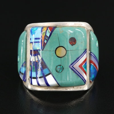 Southwestern Turquoise, Mother-of-Pearl and Opal Inlaid Ring
