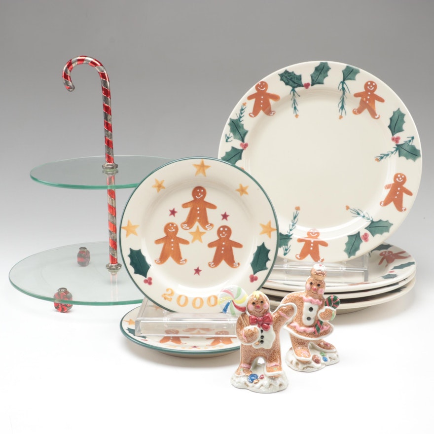 Hartstone Gingerbread Plates With Godinger Tidbit Tray and Other Christmas Decor