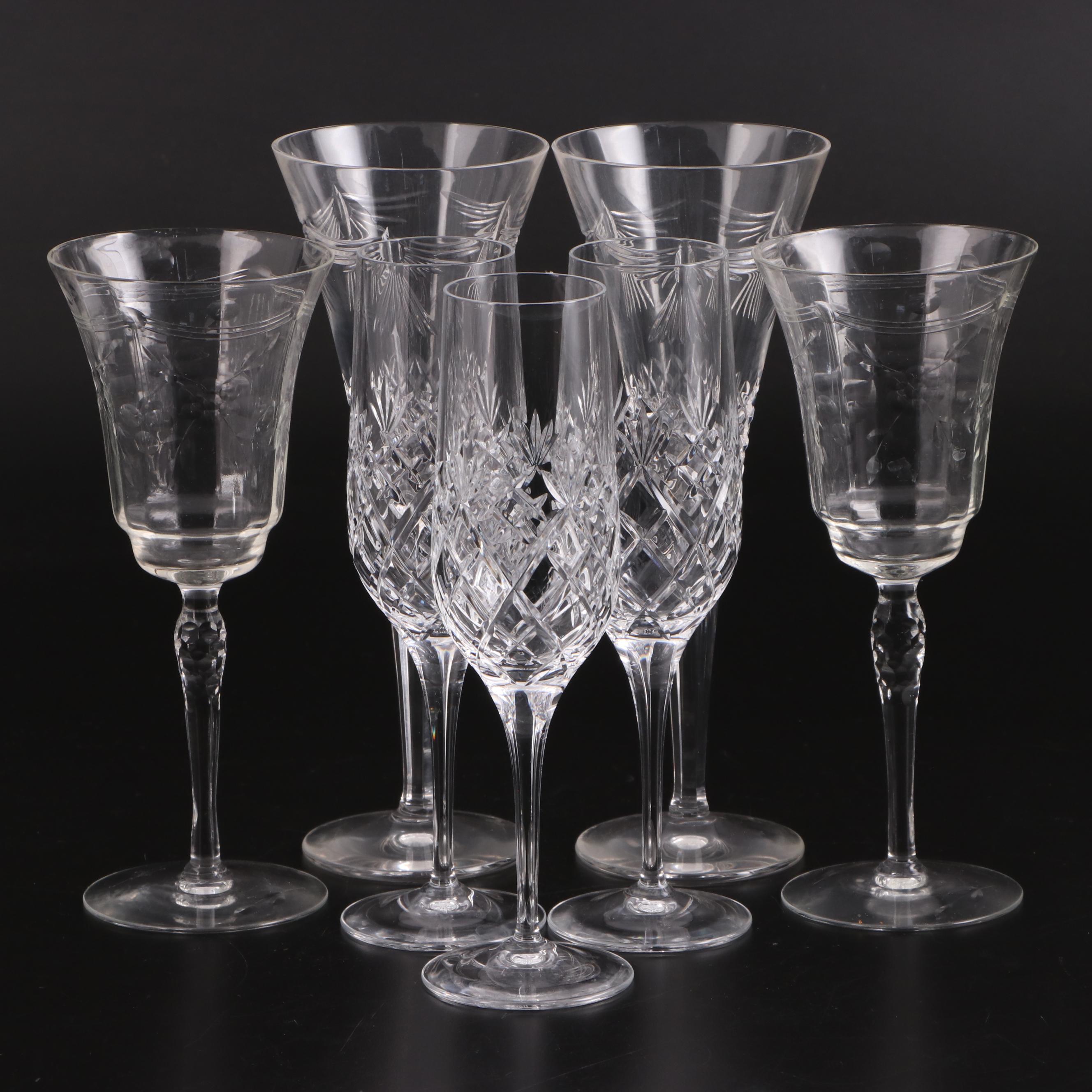 Waterford Crystal "Peace" Toasting Flutes with Other Champagne and