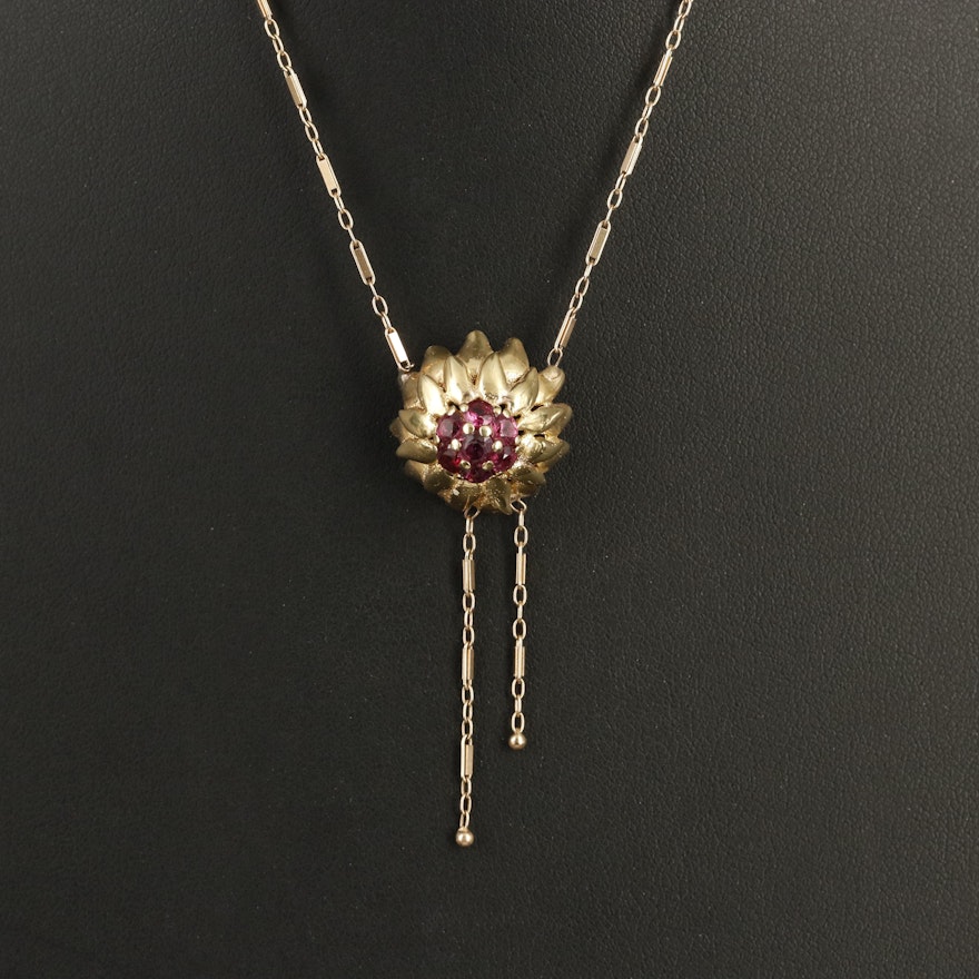 Vintage 14K Ruby Flower Négligée Necklace with Rose Gold
