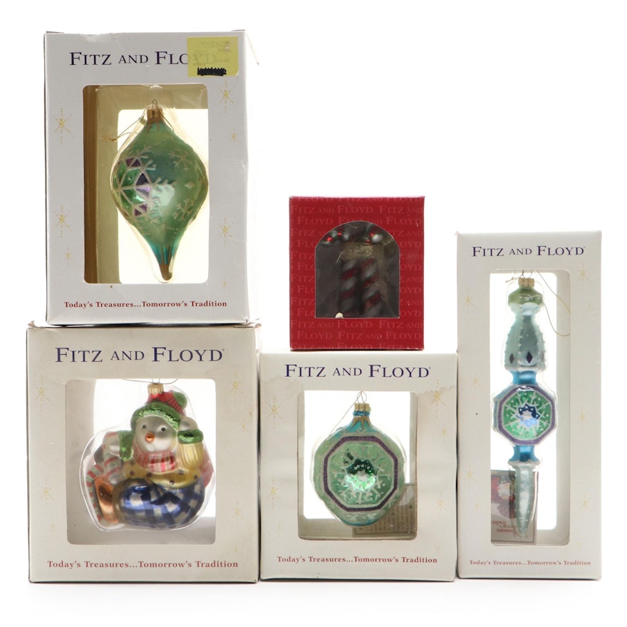 Fitz and Floyd Silvered Glass Christmas Ornaments