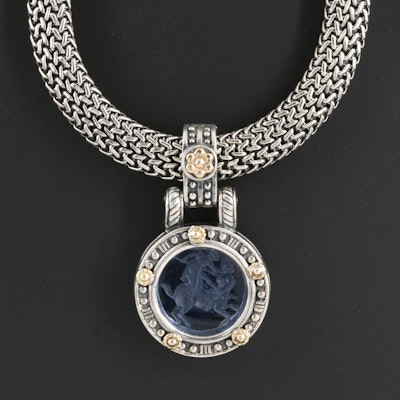 Italian Flli Menegatti Sterling Glass Intaglio Enhancer Pendant Necklace
