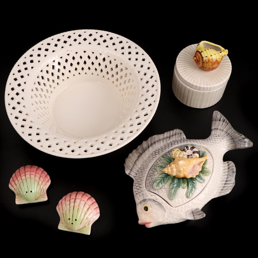 Fitz & Floyd "Fish Market" Candy Box with Other Ceramic Table Accessories