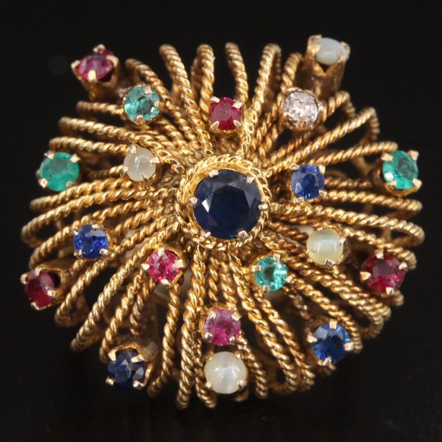Vintage 10K Sapphire, Emerald and Gemstone Domed Ring