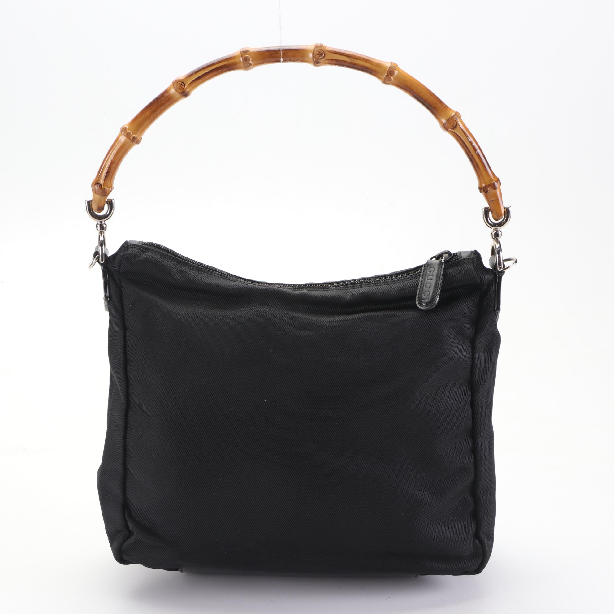 Gucci Bamboo Small Shoulder Bag in Black Nylon Gabardine and Leather EBTH