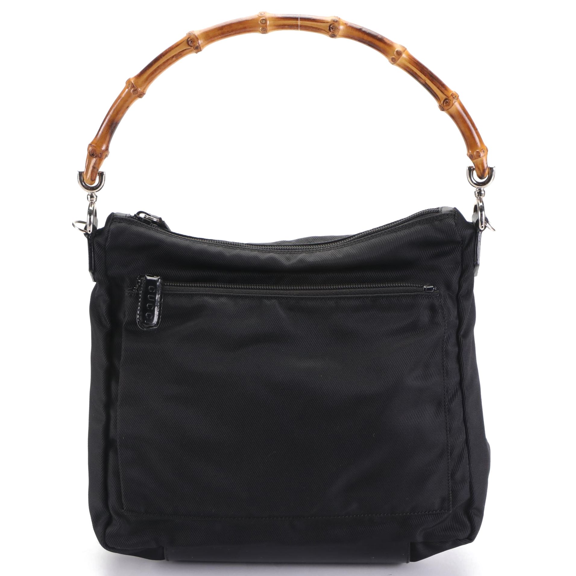 Gucci Bamboo Small Shoulder Bag in Black Nylon Gabardine and Leather EBTH