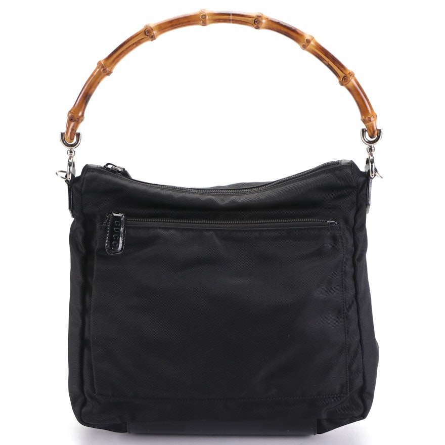 Gucci Bamboo Small Shoulder Bag in Black Nylon Gabardine and Leather