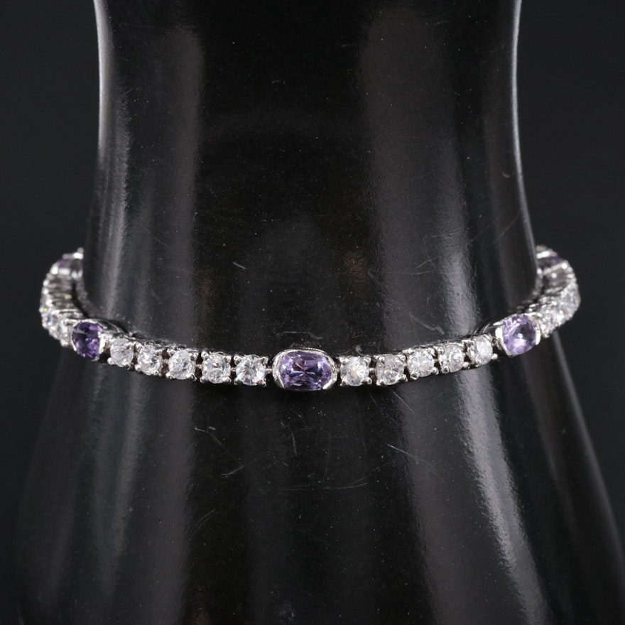 Sterling Amethyst and Cubic Zirconia Bracelet