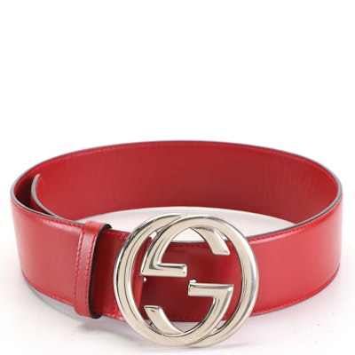 Gucci Interlocking GG Belt in Smooth Red Leather