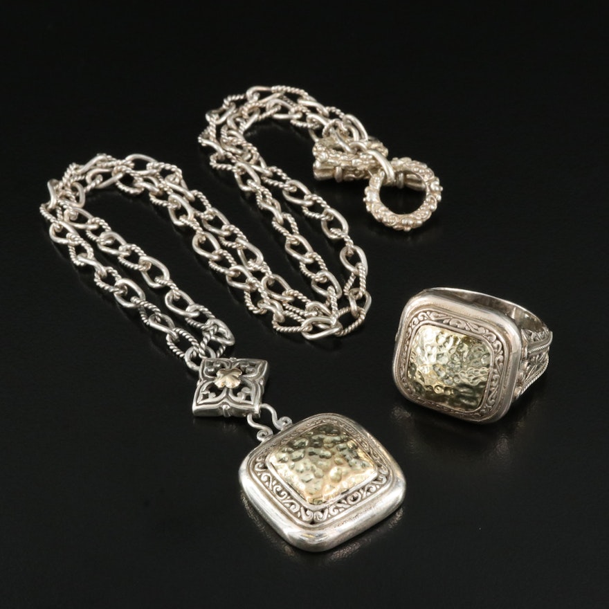 Sterling Ring and Necklace Set with 18K Accents