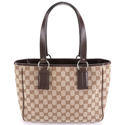 Gucci Tote Bag in GG Canvas with Brown Leather Trim
