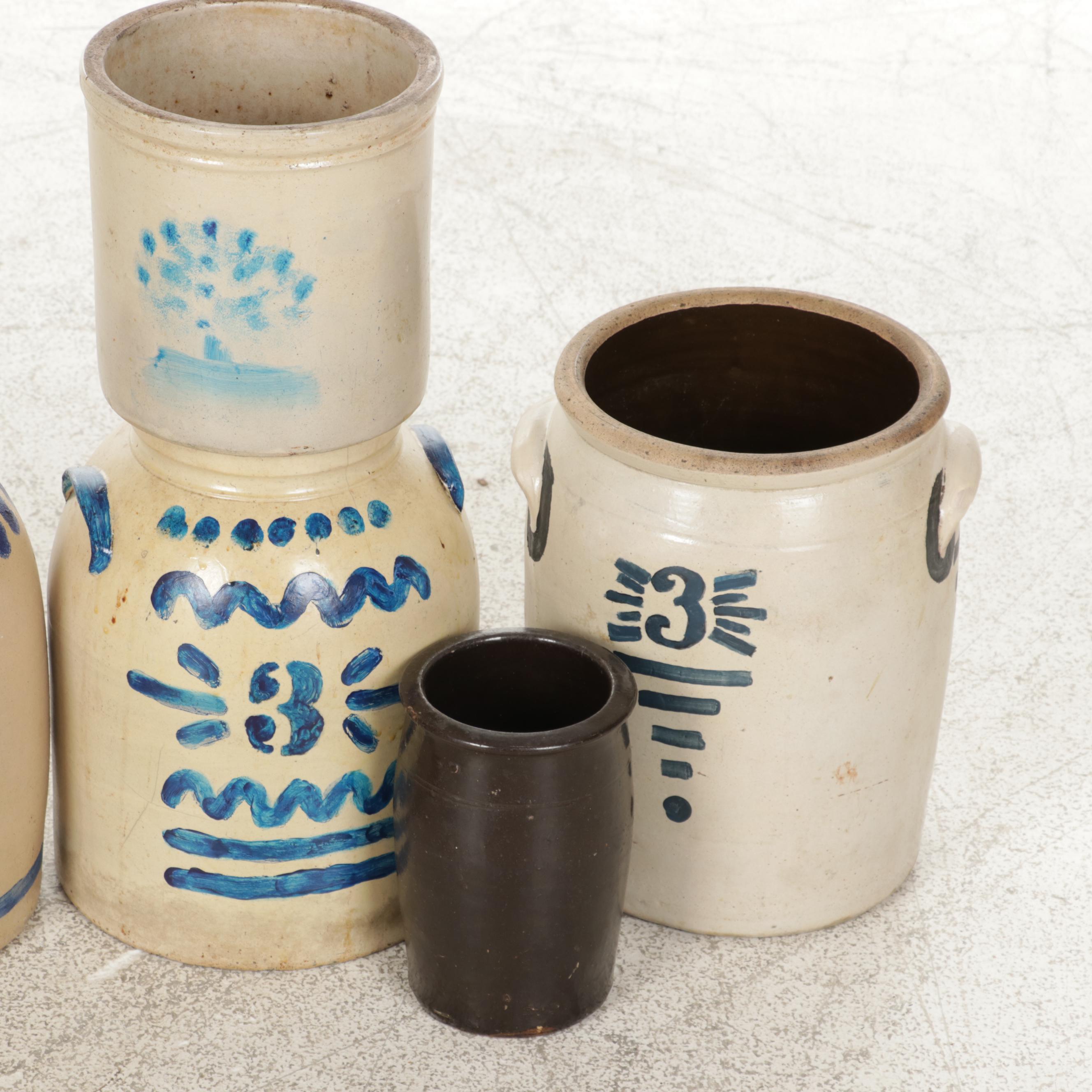 Stenciled Shaker Pantry Box with Salt Glazed Crocks and Candle Boxes EBTH