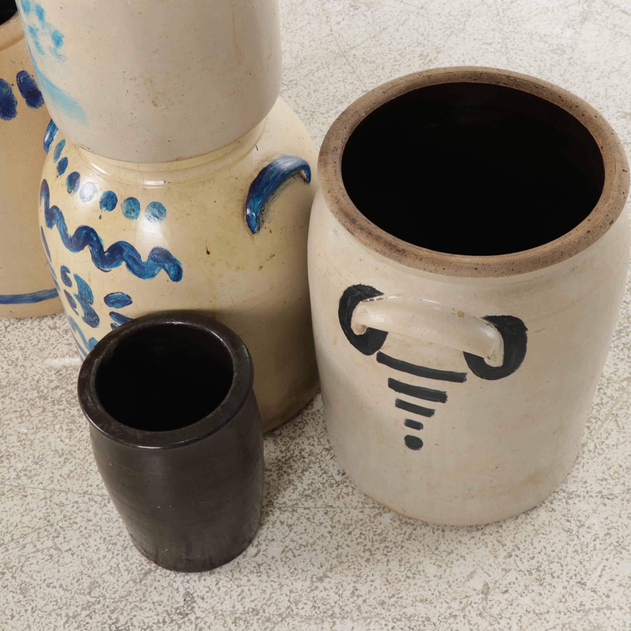 Stenciled Shaker Pantry Box with Salt Glazed Crocks and Candle Boxes EBTH