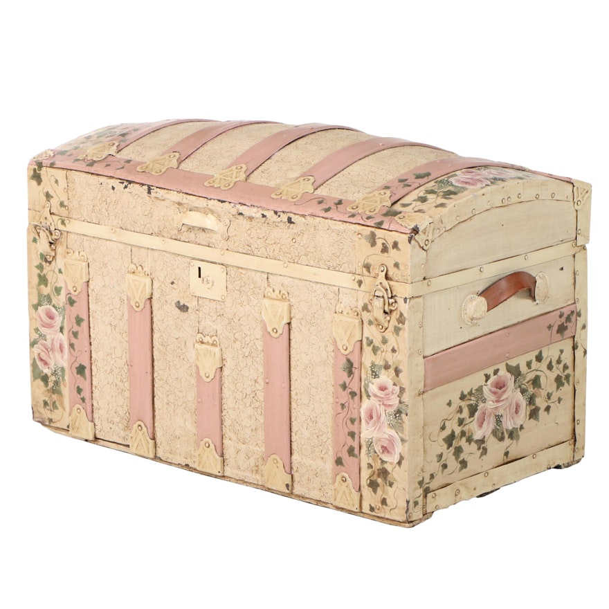 Paint-Decorated and Quilt-Lined Victorian Dome Top Trunk