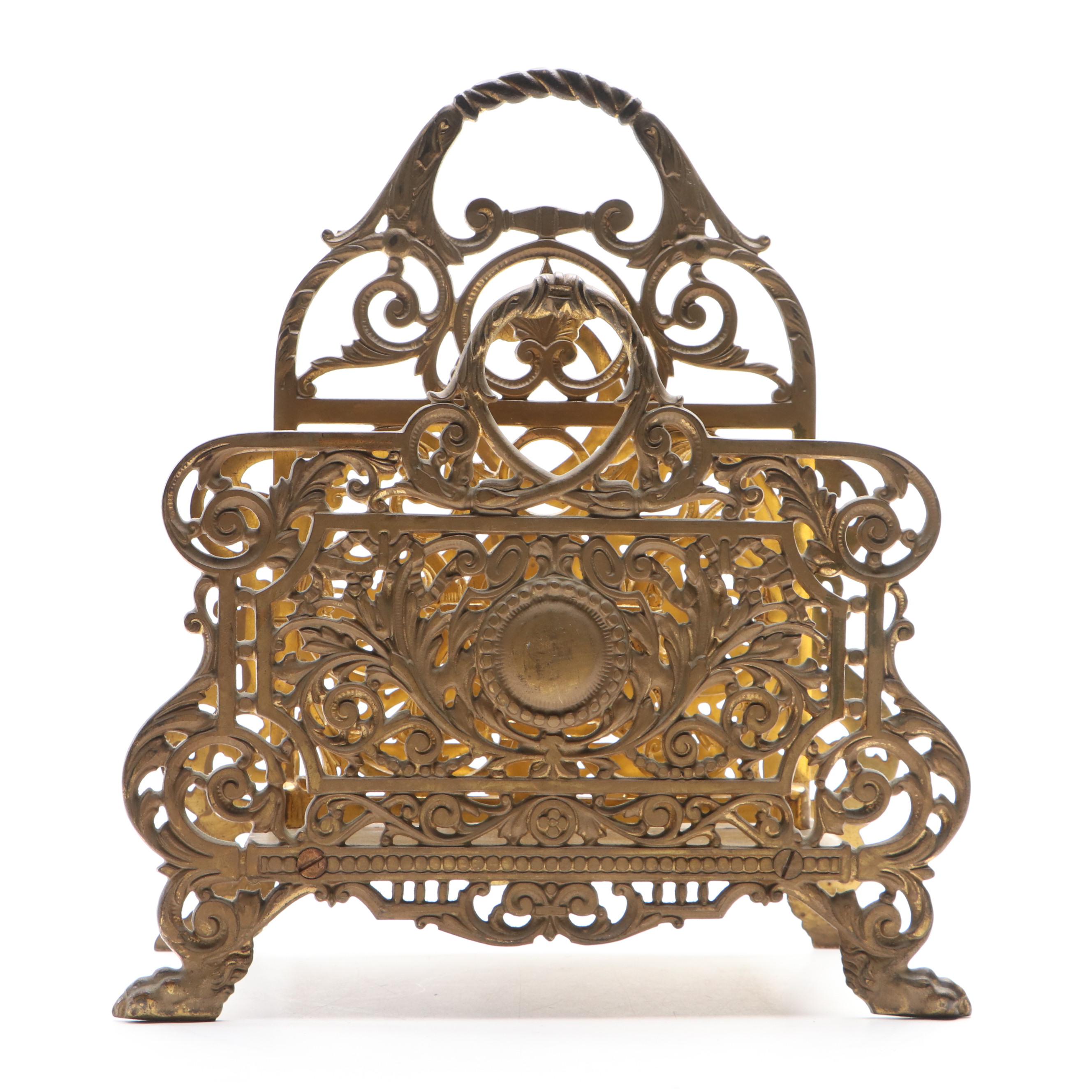 Bradley & Hubbard Gilt Cast Iron Letter Holder/Paper Rack EBTH