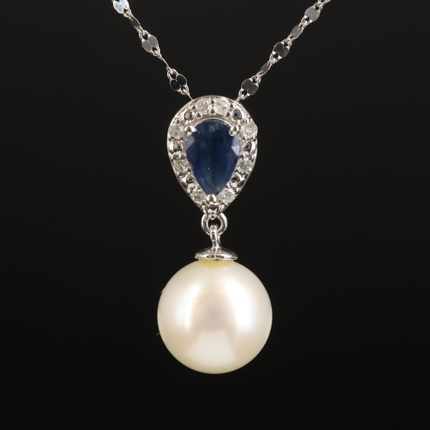 14K Pearl, Sapphire and Diamond Necklace