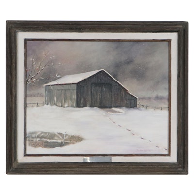 Martha Ratcliffe Winter Landscape Oil Painting "Dad's Barn - Garrard County"