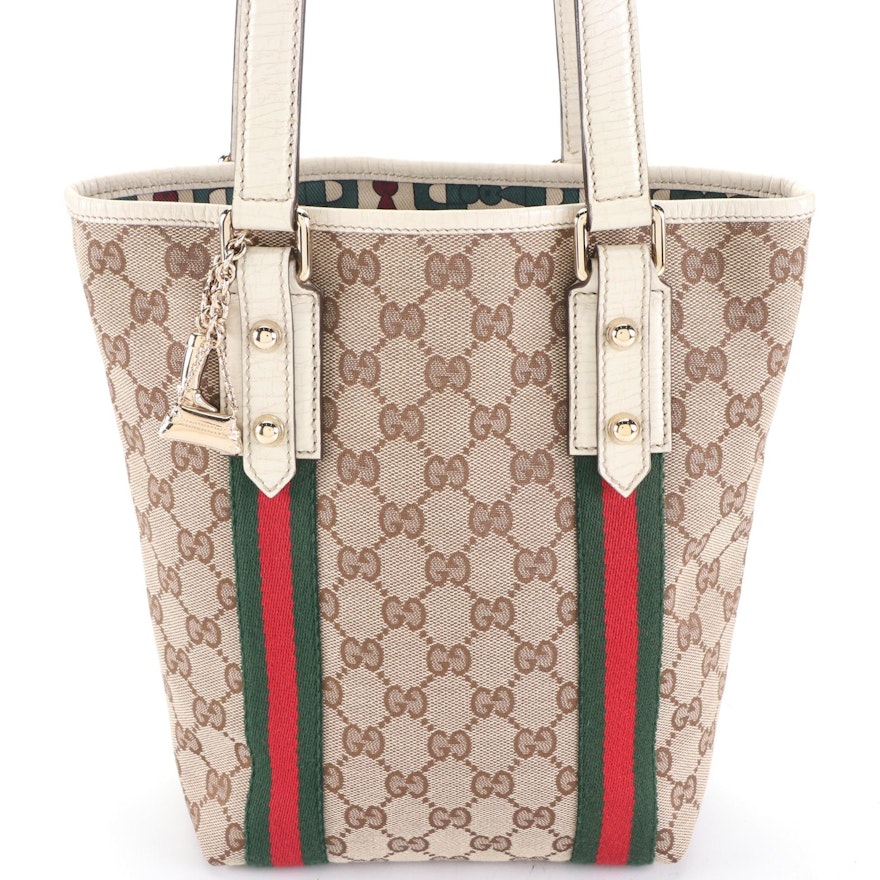 Gucci Jolicoeur Small Tote Bag in GG Canvas and Embossed Leather