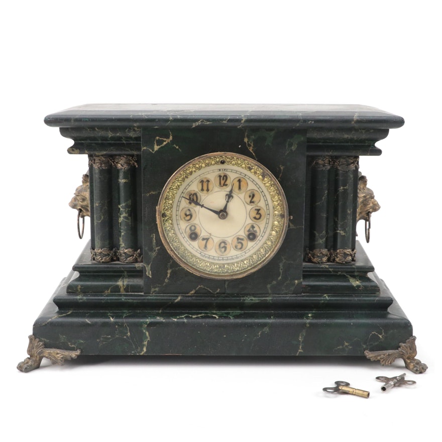 New Haven Clock Co. Wood and Brass Mounted Mantel Clock, Early 20th Century