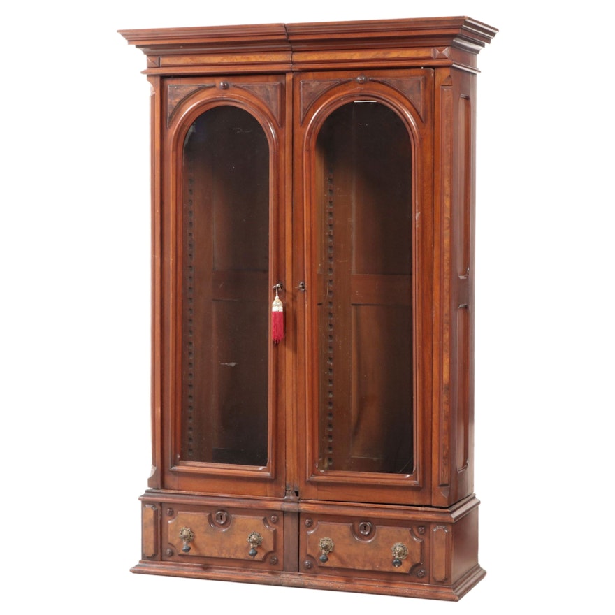 Victorian Walnut and Burl Walnut Bookcase, Late 19th Century and Adapted