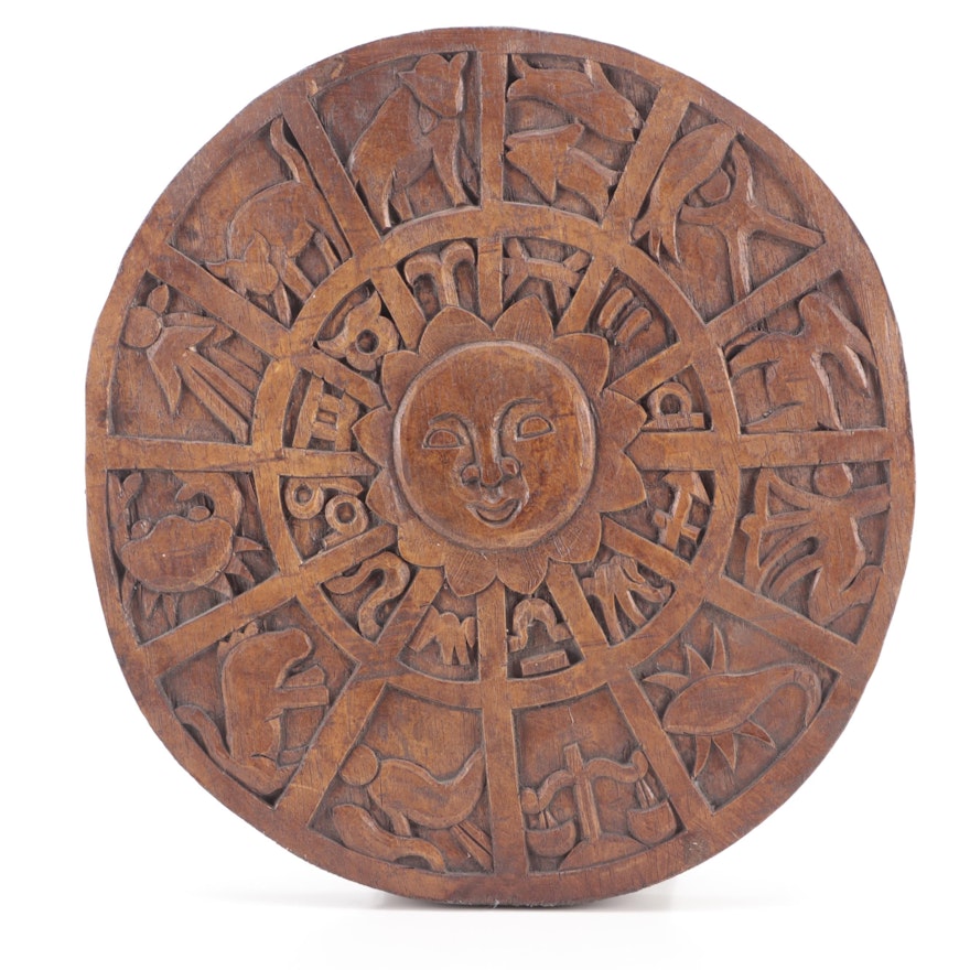 Hand-Carved Zodiac Sign Wall Hanging