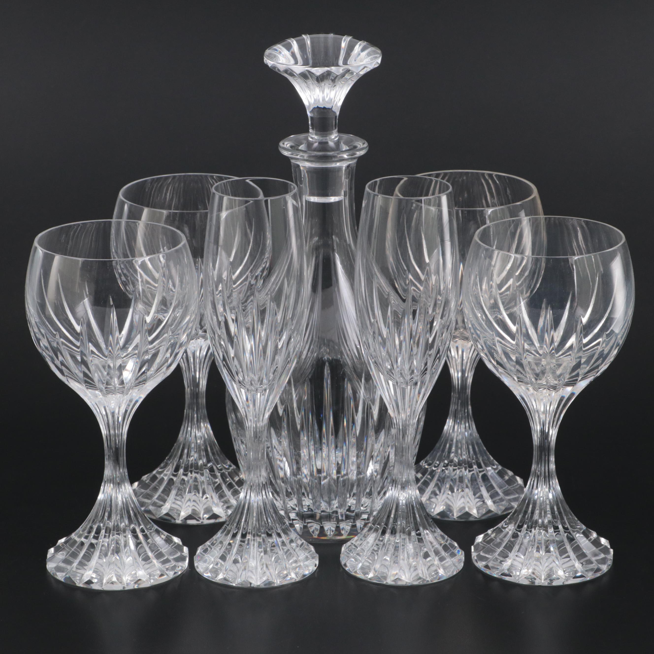 Baccarat Crystal "Massena" Decanter, Water Goblets and Champagne Flutes
