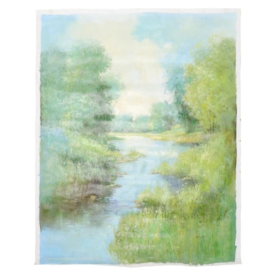 Kingston Large-Scale Oil Painting of Landscape With Stream, 21st Century