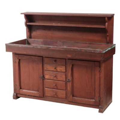 American Primitive Oak and Copper-Lined Hutch-Back Dry Sink, Late 19th Century