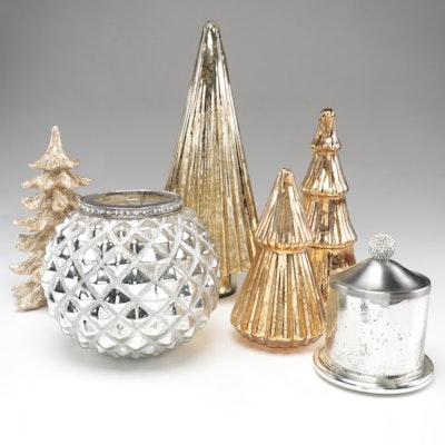 Frontgate and Other Glass Illuminated Christmas Trees, Candle Holder and More
