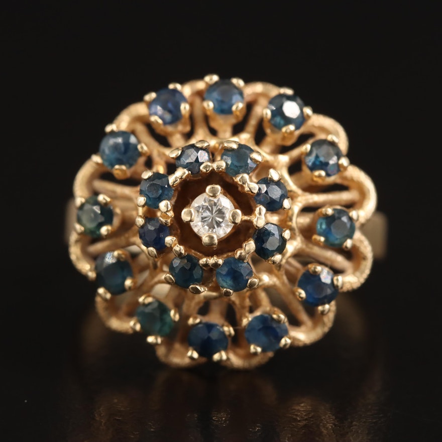 14K Diamond and Sapphire Dome Ring