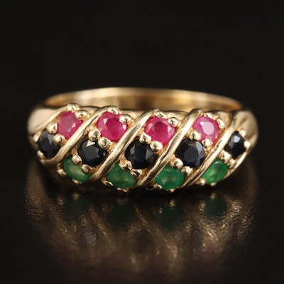 14K Ruby, Sapphire and Emerald Ring